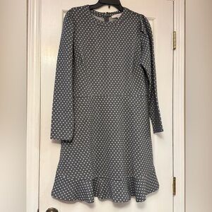 LOFT Gray Polka Dot Long Sleeve Dress